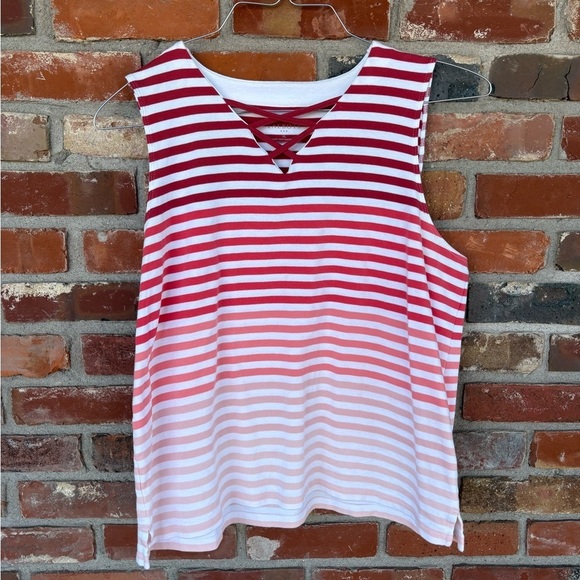 Talbots Ombré Red Pink White Striped Top 100% Cotton Preowned - Picture 1 of 6